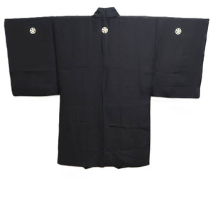 Men's Haori Vintage(1950-1980) Black Montsuki Landscape Silk #10413A2