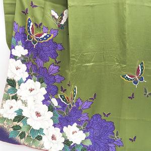 Furisode Green Peony Butterfly Silk #9679J3