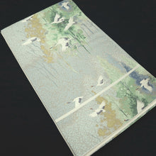 Load image into Gallery viewer, Fukuro Obi LavenderBlue Green White Flying Cranes Silk BB313V8
