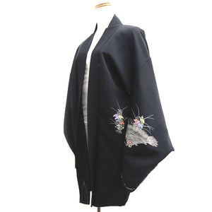 Haori Jacket Vintage(1950-1980) Black Heian Princess Peony Silk #10174D4