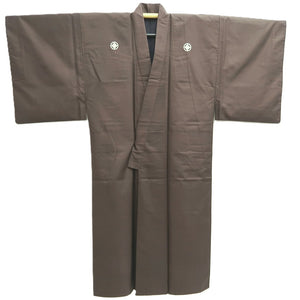 Men's Kimono Vintage(1950-1980) Dark Brown Montsuki Silk #10466A5