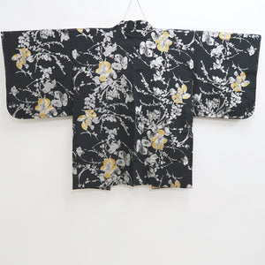 Haori Jacket Vintage(1950-1980) Black Silver Gold Grass Silk #9756A3