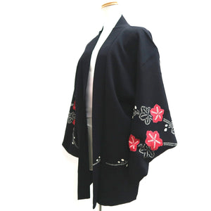 Haori Jacket Vintage(1950-1980) Black Shibori Shidare Ume Silk #9994C2