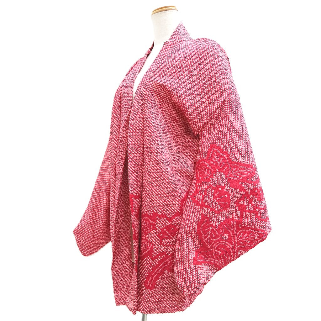 Haori Jacket Vintage(1950-1980) Red Shibori Flower Silk #10595C1