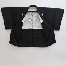 Load image into Gallery viewer, Men's Haori Vintage(1950-1980) Black Montsuki Landscape Wide Silk #10883E4
