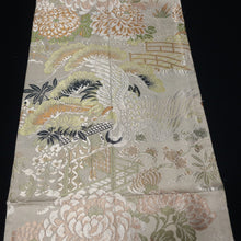 Load image into Gallery viewer, BB10038AC Silk Obi Fabric Vintage(1920-1950) Crane Birds White Green 72.0x11.4in(183x29cm)
