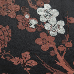 Haori Jacket Vintage(1950-1980) Black Ume Kiku Branch Silk #10113D2