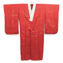 Load image into Gallery viewer, Juban Vintage(1950-1980) Red Gold Crane Birds Silk #10506B1
