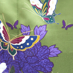 Furisode Green Peony Butterfly Silk #9679J3