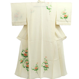 Kimono Vintage(1950-1980) Cream white See-Through Flower Tall Silk #10276E4