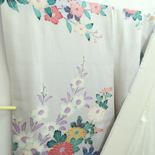 Load image into Gallery viewer, Furisode Blueish Gray Floral pattern Tall Silk #11083A5
