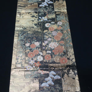 BB10068AE Silk Obi Fabric Zen Temple Gold Green 53.1x10.6in(135x27cm)