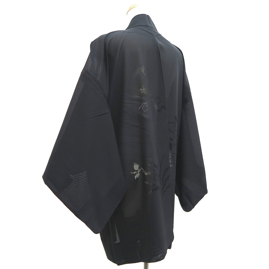 Haori Jacket Vintage(1950-1980) Black See-Through Peony Branch Silk #10219E2