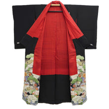 Load image into Gallery viewer, Tomesode Vintage(1920-1950) Black Crane Birds Hand painted Silk #10495B1
