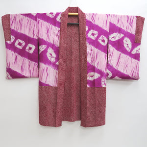 Haori Jacket Vintage(1920-1950) Red Full Shibori Long Silk #9635J1