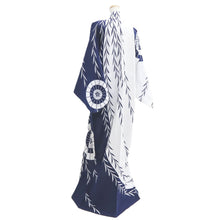 Load image into Gallery viewer, Yukata Vintage(1950-1980) Navy White Bangasa Cotton #11100B1
