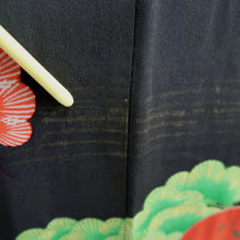 Load image into Gallery viewer, Furisode Vintage(1920-1950) Black Crane Birds Silk #11107Z1
