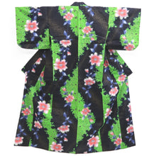Load image into Gallery viewer, Yukata Black Green Gold Flower Cotton #10749D3
