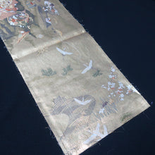 Load image into Gallery viewer, BB10007AB Silk Obi Fabric Crane Birds Gold 57.9x11.0in(147x28cm)
