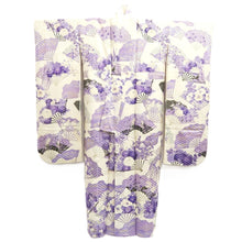 Load image into Gallery viewer, Furisode White Purple Lavender Chrysanthemum Folding Fan Silk #10545B3
