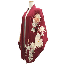 Load image into Gallery viewer, Haori Jacket Vintage(1950-1980) Wine red Chrysanthemum Silk #11015A1
