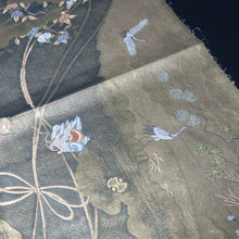 Load image into Gallery viewer, BB10007AB Silk Obi Fabric Crane Birds Gold 57.9x11.0in(147x28cm)
