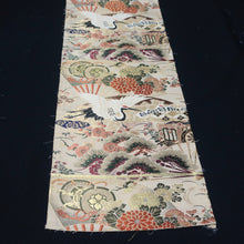 Load image into Gallery viewer, BB10048AD Silk Obi Fabric Crane Birds White Red 76.8x10.6in(195x27cm)
