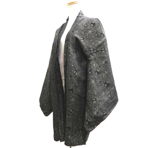 Haori Jacket Vintage(1950-1980) Black Silver Gold Chrysanthemum Plum blossom Silk #10099D2