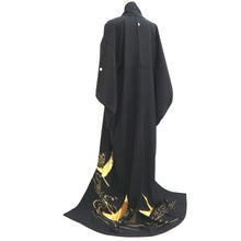 Load image into Gallery viewer, Tomesode Black Gold Embroidery Crane Birds Tall Silk #10394F5
