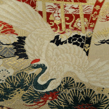 Load image into Gallery viewer, Maru Obi Vintage(1920-1950) Beige Gold Crane Birds Kiku Silk BB285V6
