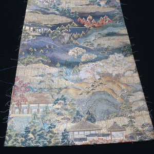 BB10028AC Silk Obi Fabric Landscape Gold Green 68.9x11.0in(175x28cm)