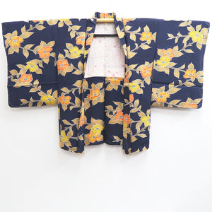 Haori Jacket Vintage(1950-1980) Dark Blue Camellia Silk #10144D3