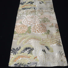 Load image into Gallery viewer, BB10038AC Silk Obi Fabric Vintage(1920-1950) Crane Birds White Green 72.0x11.4in(183x29cm)
