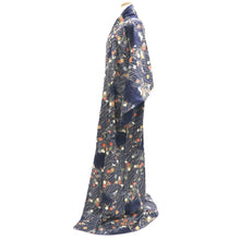 Load image into Gallery viewer, Kimono Dark Blue Chrysanthemum Maple Leaf Silk #10525B2
