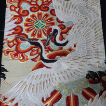 Load image into Gallery viewer, BB10108AG Silk Obi Fabric Vintage(Pre-1920) Crane Birds White 76.8x11.0in(195x28cm)
