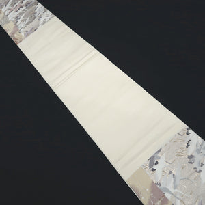 Fukuro Obi White Silver Crane Birds Plum blossom Silk BB264V5