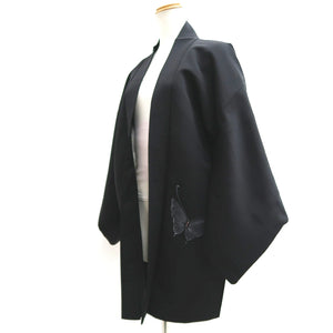 Haori Jacket Vintage(1950-1980) Black Butterfly Silk #9621H5