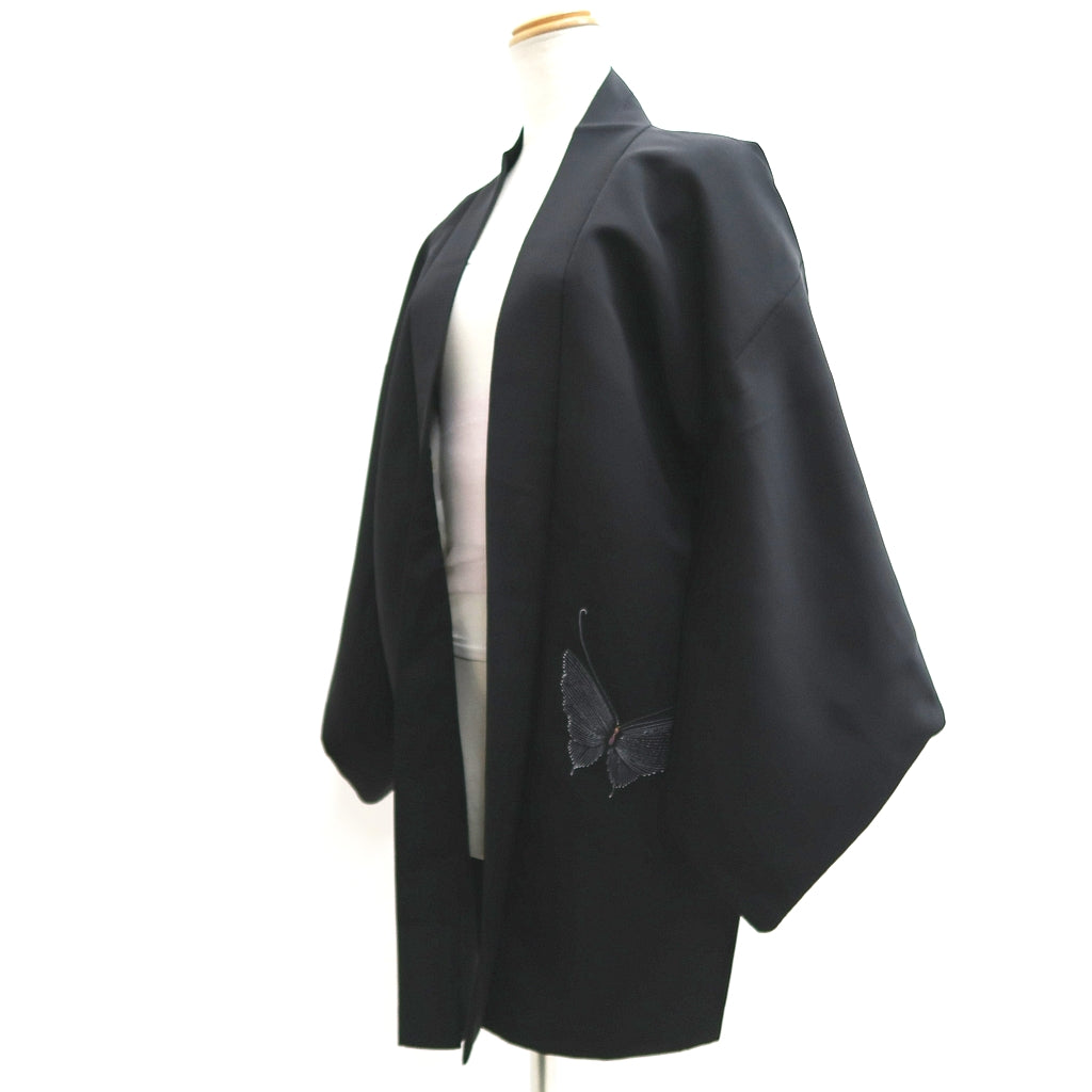 Haori Jacket Vintage(1950-1980) Black Butterfly Silk #9621H5