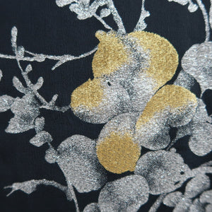 Haori Jacket Vintage(1950-1980) Black Silver Gold Grass Silk #9756A3