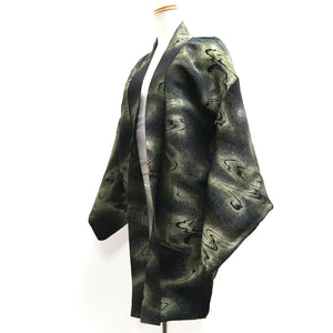 Haori Jacket Vintage(1950-1980) Black Gold Ryusui Silk #10189D5