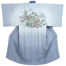 Load image into Gallery viewer, Men&#39;s Juban Blueish Gray Landscape Silk #10450A4
