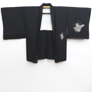 Haori Jacket Vintage(1950-1980) Black Heian Princess Peony Silk #10174D4