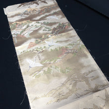 Load image into Gallery viewer, BB10018AB Silk Obi Fabric Crane Birds Gold 50.0x11.0in(127x28cm)
