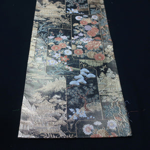 BB10068AE Silk Obi Fabric Zen Temple Gold Green 53.1x10.6in(135x27cm)