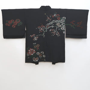 Haori Jacket Vintage(1950-1980) Black Plum blossom Branch Silk #10008C3