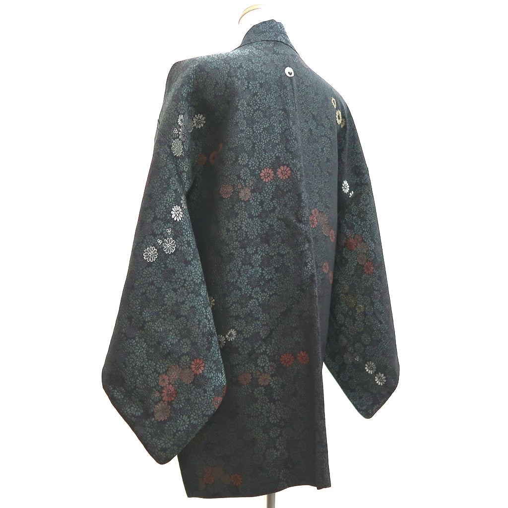 Haori Jacket Vintage(1950-1980) Black Chrysanthemum Silk #10084D1