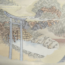 Load image into Gallery viewer, Fukuro Obi Beige Gold Hiroshige Tokaido53 Ukiyoe Silk BB344W1
