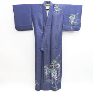 Kimono Blue Gold Hand painted Wisteria Kintoushi Silk #9927B4