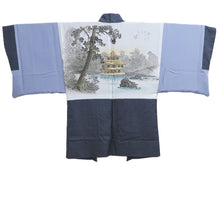 Load image into Gallery viewer, Men's Haori Vintage(1950-1980) Blue Black Kinkakuji Landscape Silk #10641C4
