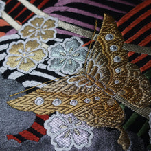 Load image into Gallery viewer, BB10088AF Silk Obi Fabric Butterfly Gold Gray 54.7x11.0in(139x28cm)
